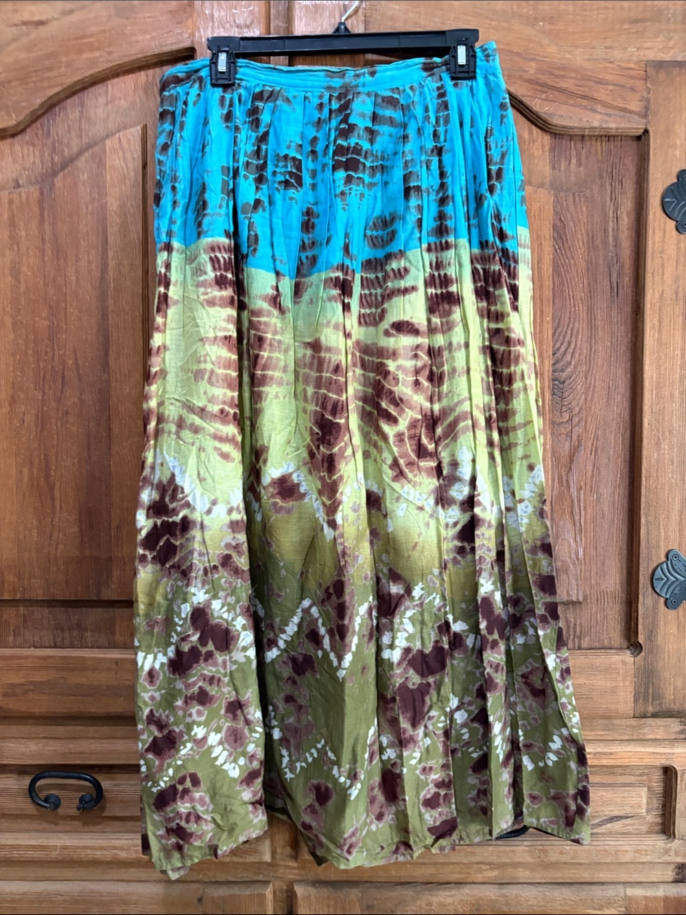 St. John's Bay Turquoise, Olive & Brown Tie-Dye Maxi Skirt
